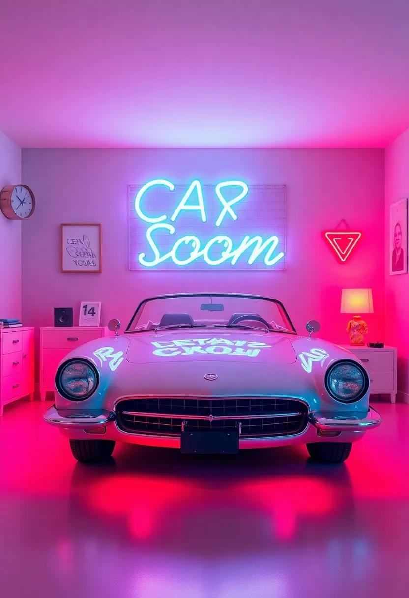 Implementing Neon Signage for a Retro Vibe in a Car-Themed Boys Room