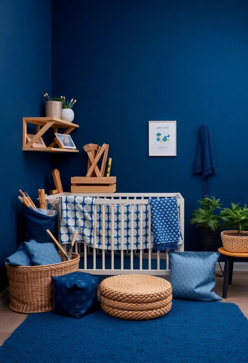 Woodland Wonders: mix deep blue with earthy tones and forest creatures to create a cozy, nature-inspired sanctuary that invites exploration