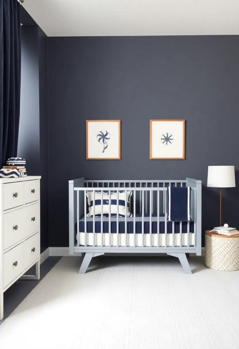 Timeless Nautical Lines: Create a classic navy and white striped theme with nautical elements, ensuring the nursery remains stylish as your child grows