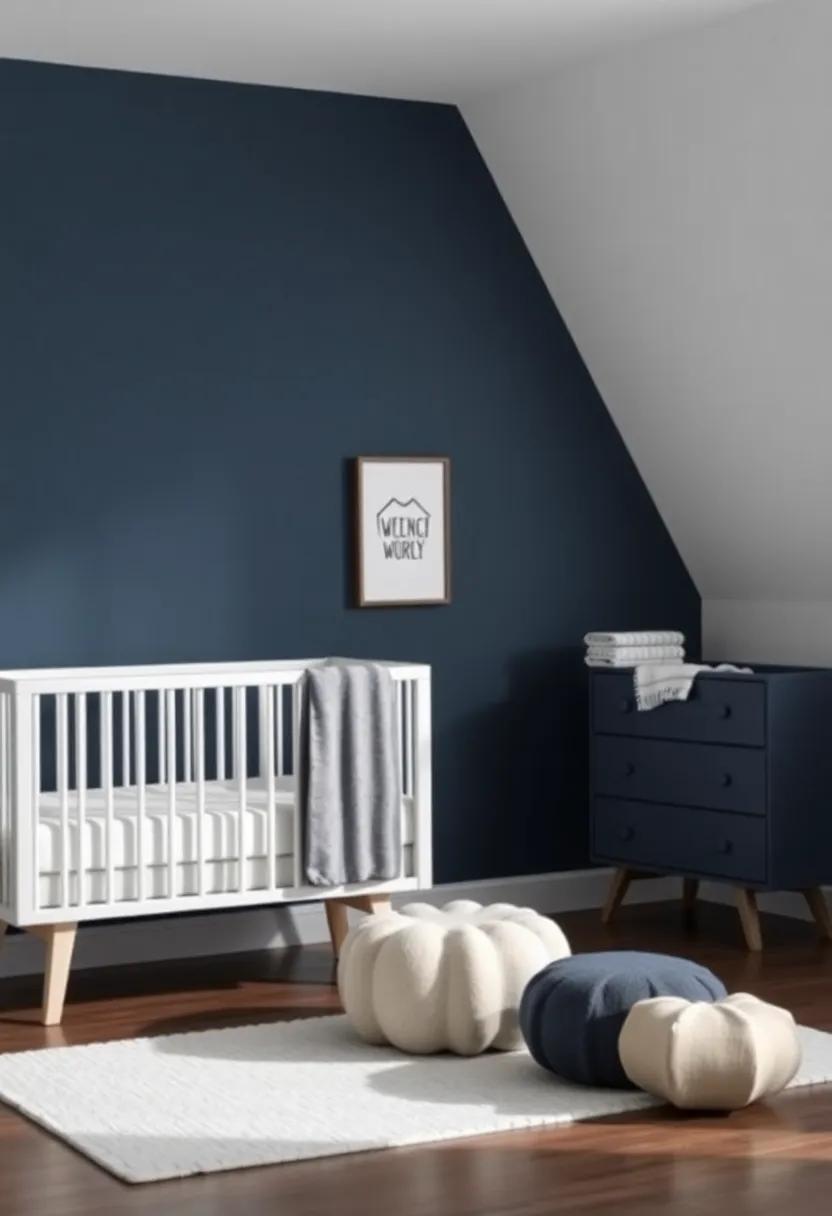 modern Minimalism: Slay clutter with a simple decor style that features dark blue walls and minimalist furniture, focusing on sleek lines and open space
