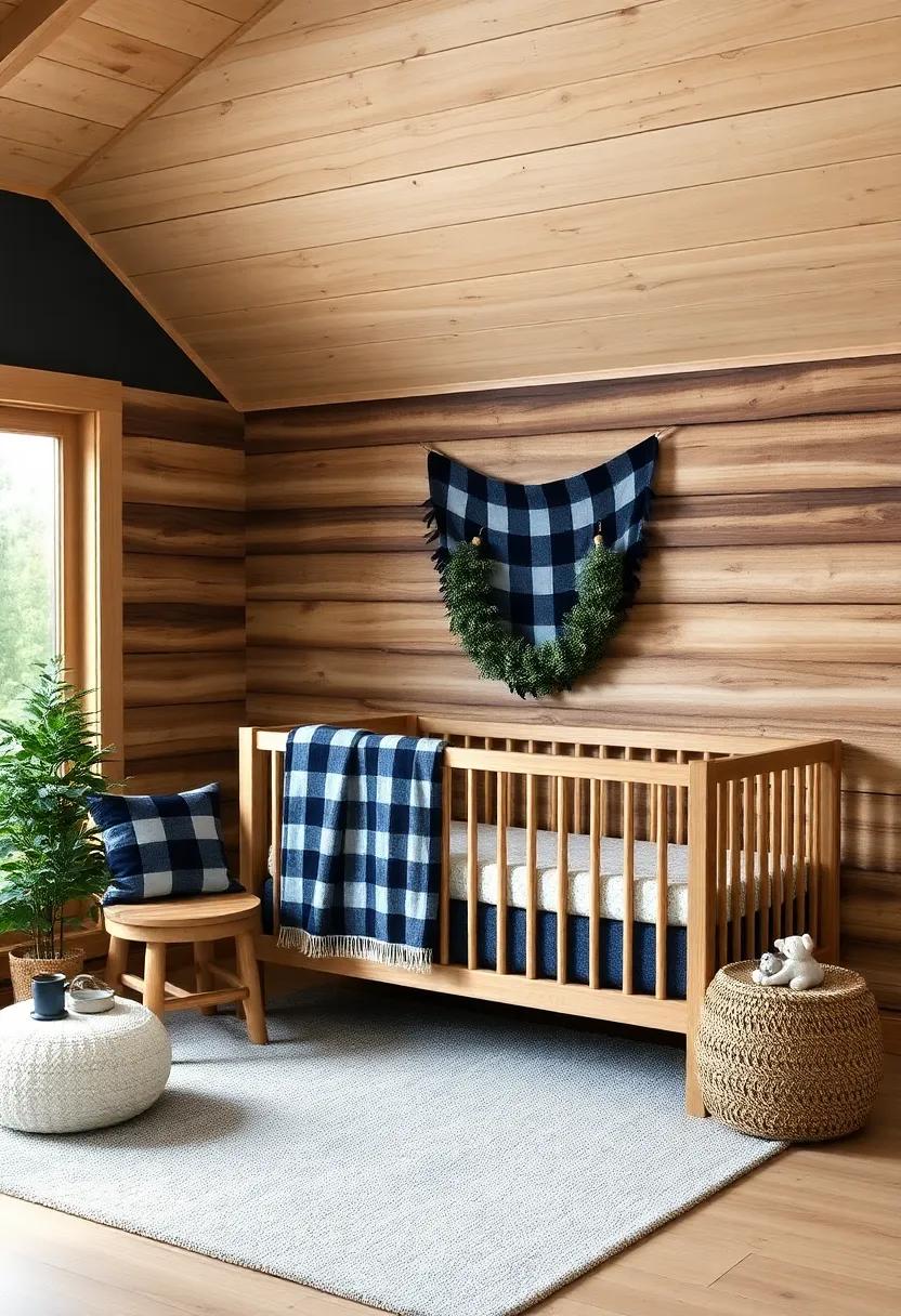 Cozy Cabin Retreat: Use dark blue plaid textiles and rustic wooden elements to mimic the blissful ambiance of a quiet mountain cabin