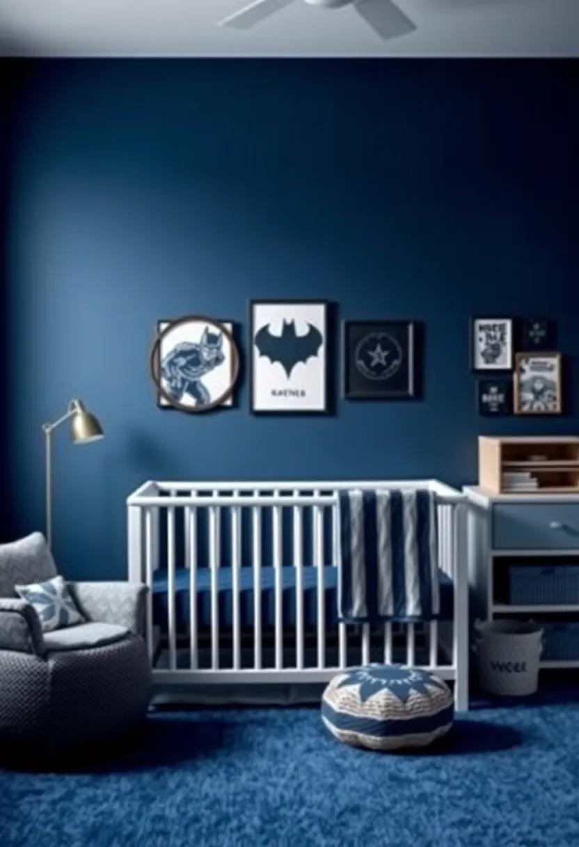 Superhero Headquarters: Celebrate favorite superheroes with dark blue accents,comic book art,and heroic symbols,turning the nursery into a crime-fighting hub