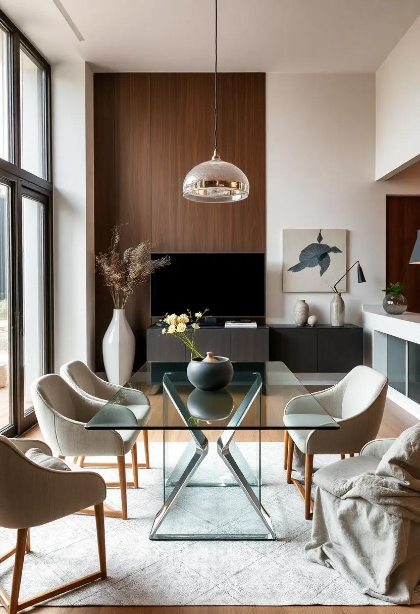 A‌ Chic Minimalist Approach: Discover how a simple glass table paired with monochromatic décor can create a serene and sophisticated atmosphere in your dining room