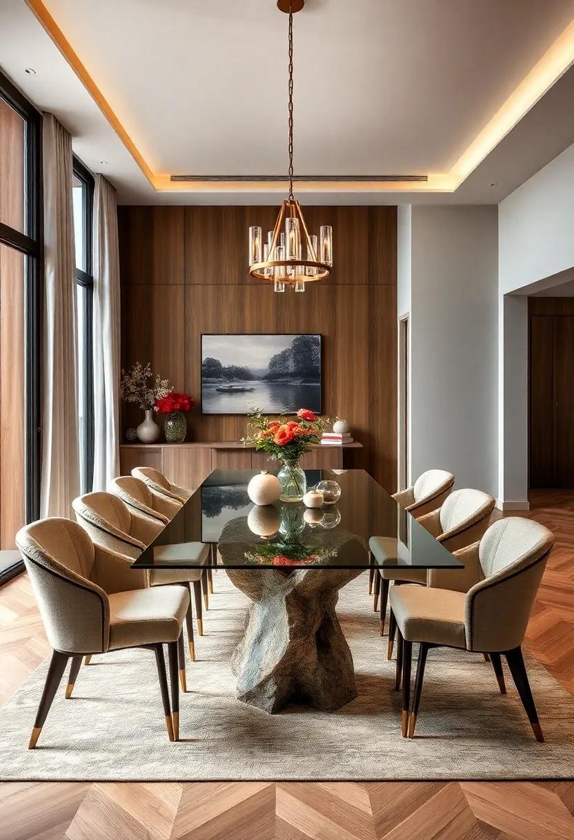 Nature-Inspired Serenity: See how incorporating a glass table with ⁣wooden bases and natural elements‌ gives your dining area a calm, organic touch that feels refreshing