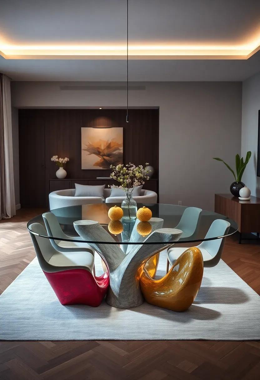 Artistic Base Designs: delve into the world of artistic table bases, where dynamic shapes and colors beneath⁣ a glass top can elevate your dining space to a gallery-like ​experience