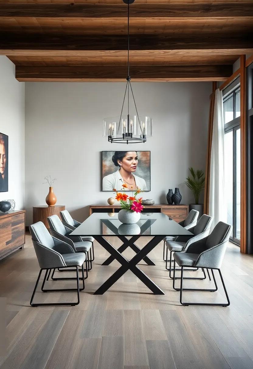 Industrial Elegance: Explore the juxtaposition of ⁢a sleek glass top ‌dining table with rustic metal accents, channeling ‍a modern ⁣industrial vibe that captivates