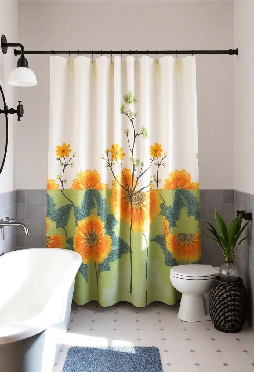 Artistic Shower Curtains: Choose a shower curtain with an‌ intriguing ‌pattern or ⁤print to act as a ‌focal point in your bathroom