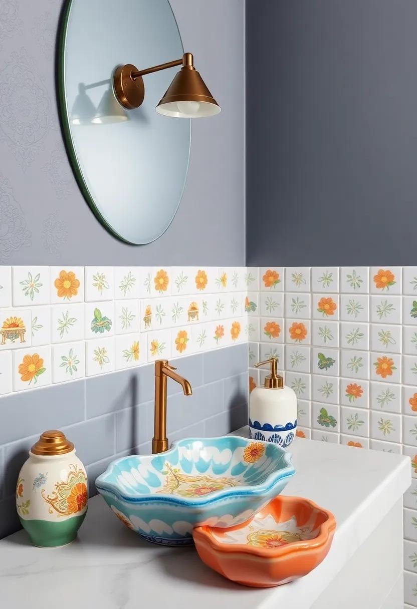 Hand-Painted Ceramics: Use colorful, hand-painted⁤ ceramics for soap dishes or toothbrush holders, each telling its own story