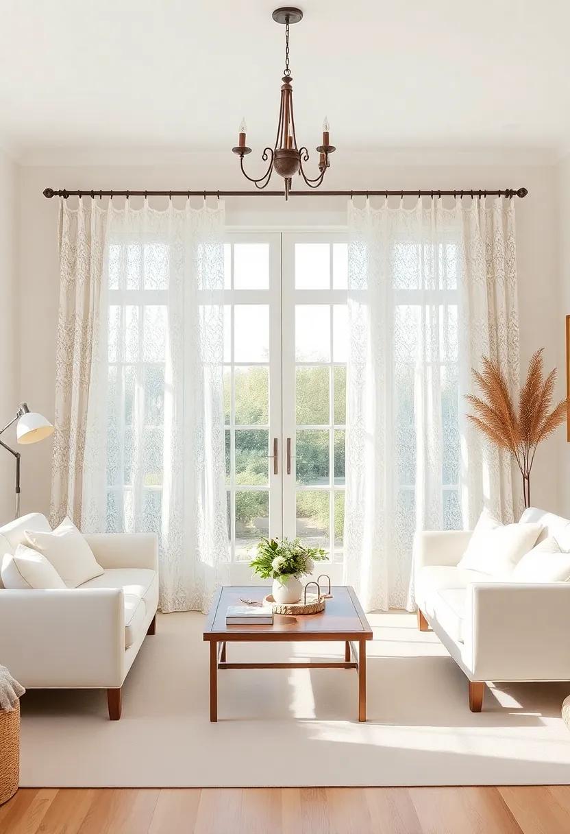 Embrace Soft Neutrals: Begin with a palette of soft whites, creams, and beiges to create a serene backdrop for‌ your French country living room, ​accentuated by delicate lace curtains