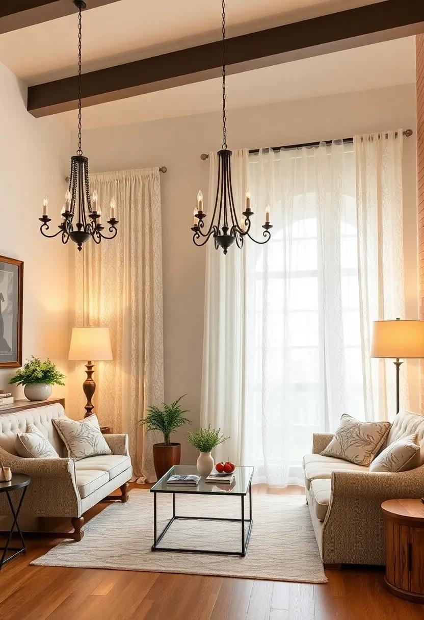 Soft Lighting fixtures: Install wrought-iron chandeliers or antique lamps that emit ⁢warm light, enhancing the cozy ⁢and inviting atmosphere alongside lace curtains