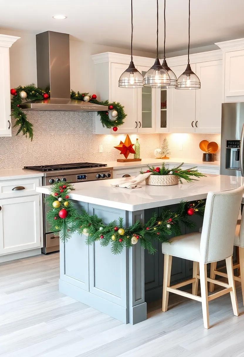 adorn your kitchen island​ with‍ a joyful garland⁣ made of ⁤fir branches, ⁣twinkling lights, and colorful ornaments to create a festive centerpiece