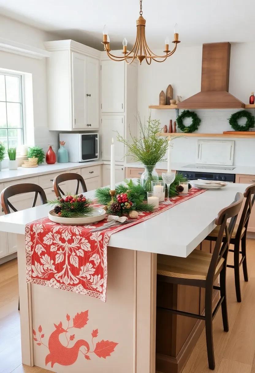 Lay a beautiful, patterned table runner across the island, featuring seasonal⁤ motifs ⁤that will serve as a backdrop for your festive arrangements
