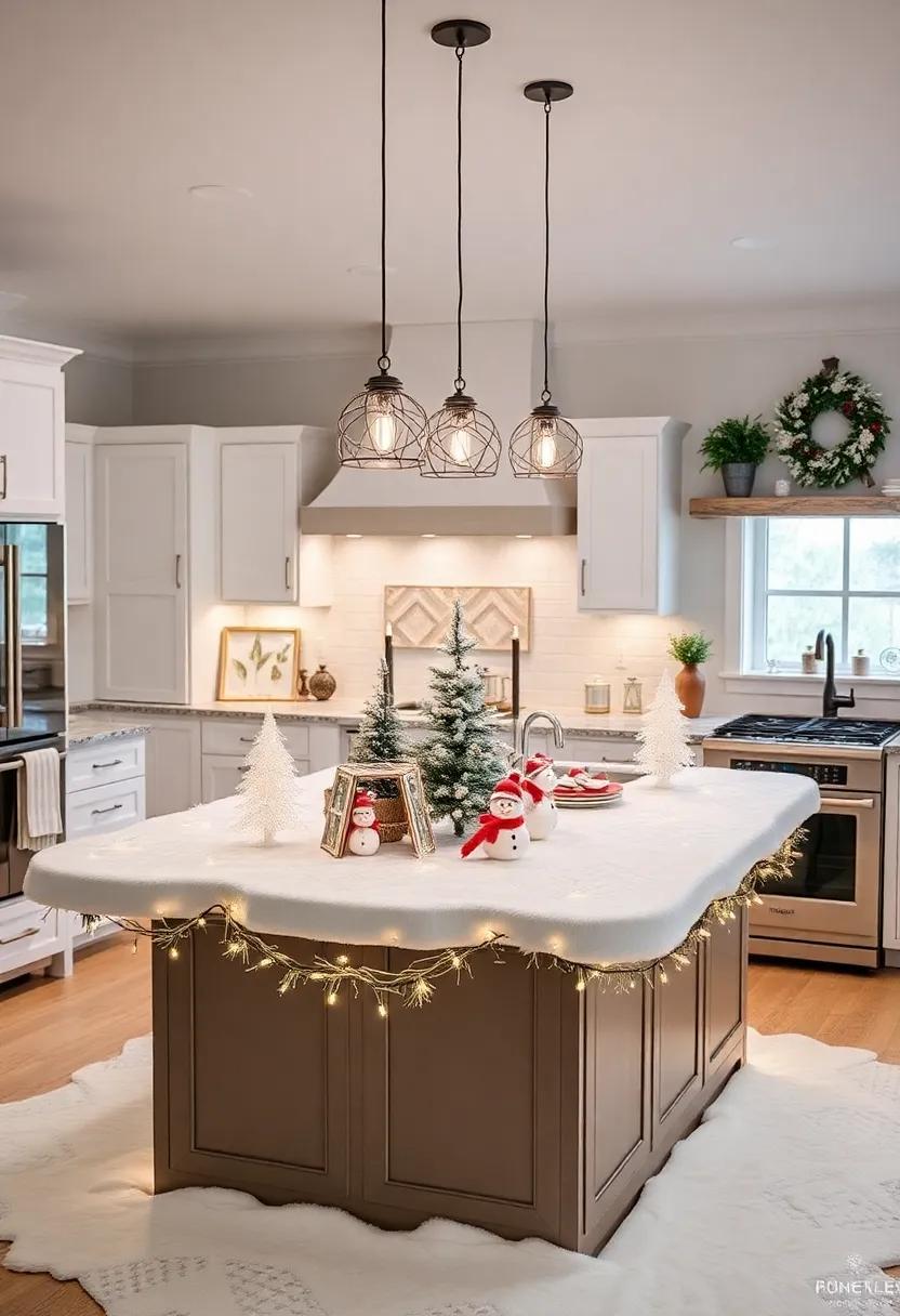 Coat ‌your ⁢island in‍ a blanket of faux snow, making it appear like a​ winter wonderland with ‍miniature snowmen and twinkling fairy⁤ lights scattered throughout