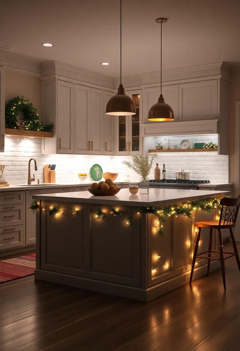 Use‌ strings of holiday lights wrapped around baseboards or the ‌island itself to create a warm twinkle that brightens your cooking space