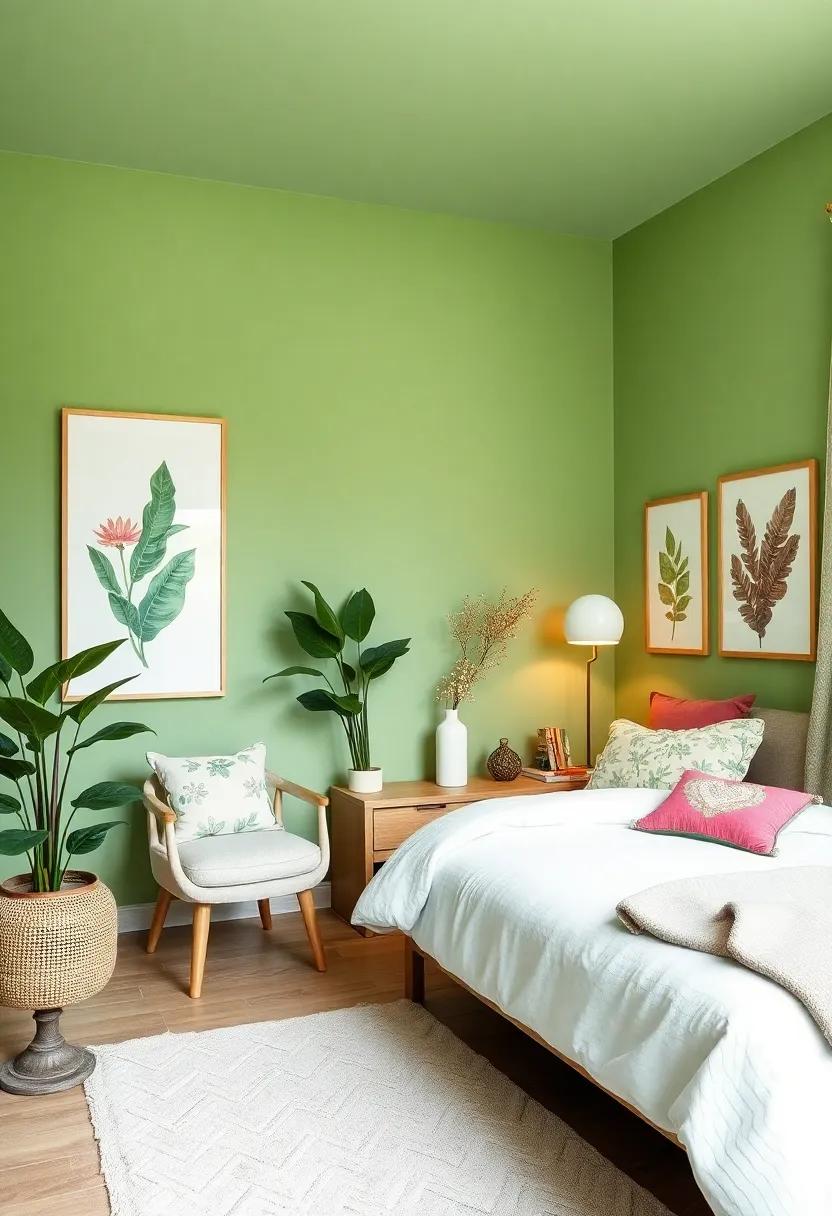 Embrace nature: Transform your room into a serene oasis with light ⁣green walls adorned with botanical prints, ‍bringing the outdoors in for a refreshing vibe
