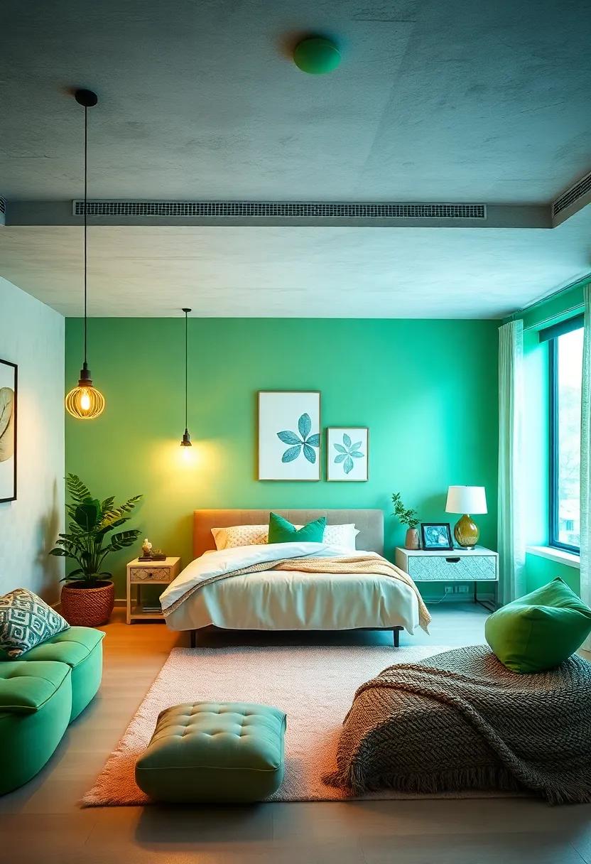 Statement Lighting: ​Choose bold light fixtures in green hues to serve as focal points, illuminating your sanctuary with⁣ style and personality