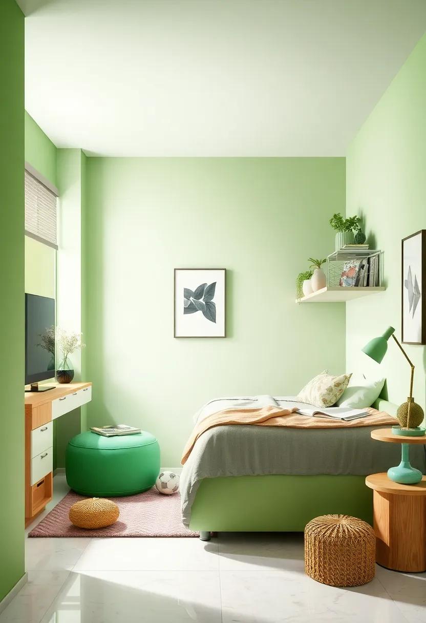 Rustic Retreat: Use ​wooden accents alongside light green to convey a rustic charm, making your room a warm and inviting sanctuary