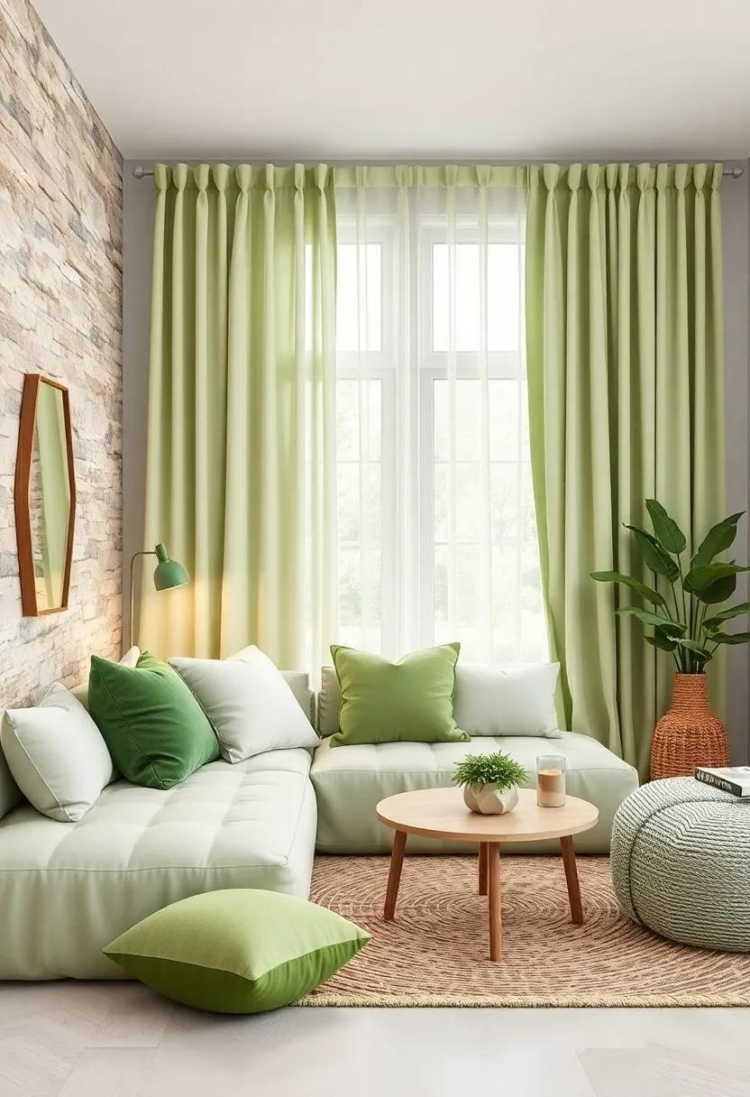 Layered ⁢Textures: ​Experiment with different materials such as velvet cushions, linen⁢ curtains, and woven rugs in ‌shades of light green for added ‍depth and interest
