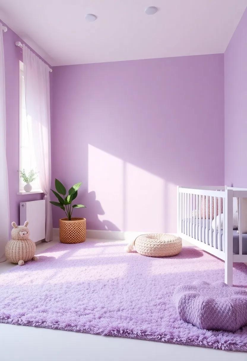 Cozy Lilac Rugs: Lay​ down plush ⁤rugs⁣ in lilac ⁣to⁢ provide a soft⁤ area ⁤for play and‌ comfort,⁢ perfect for little ones to explore