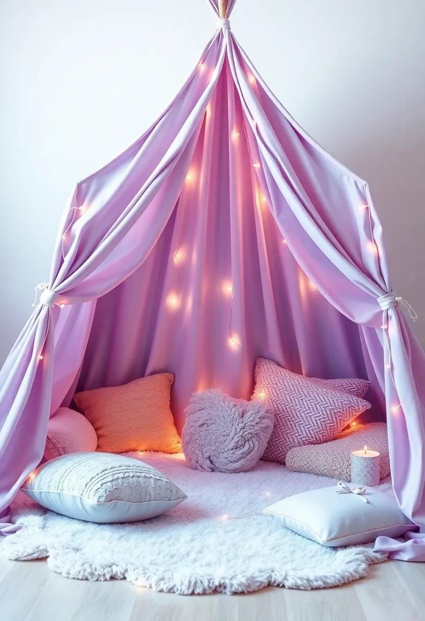 Dreamy play Tents: Set ⁣up a lilac play tent ‍filled with cushions ‌and fairy lights⁤ for a cozy retreat that ⁢inspires adventure
