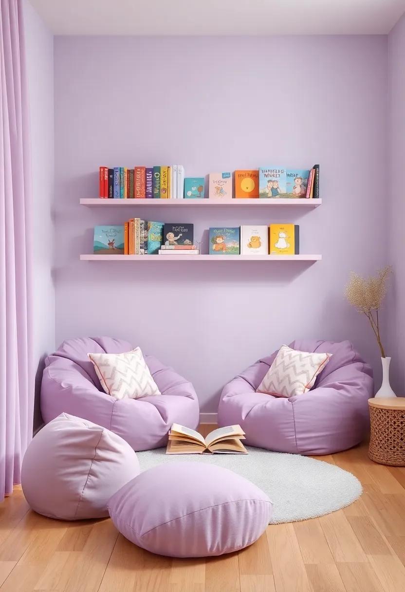 Enchanted⁤ Reading Corner:⁢ Set⁢ up ‌a cozy reading nook with lilac bean bags and⁢ shelves ‌filled ⁢with ⁣enchanting ​storybooks⁤ to⁢ ignite ⁤imaginations