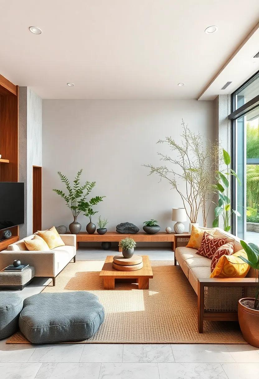 Use Natural Materials: Incorporate wood, stone, and ⁣bamboo⁤ elements into your furniture‍ and‍ decor, ensuring a connection⁤ with nature ⁢right in your‌ living room