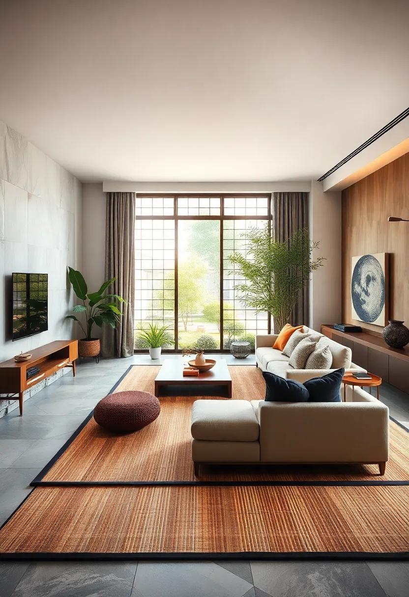 Incorporate Tatami ⁢Mats: Blend traditional tatami mat textures⁤ into your living room design, perhaps as a unique flooring ​option or as an area⁣ rug