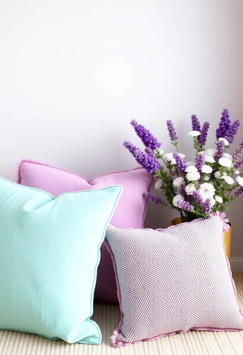 Delightful Throw Pillows: Scatter decorative ​throw pillows in various shades of mint and lavender throughout‌ the nursery for added comfort