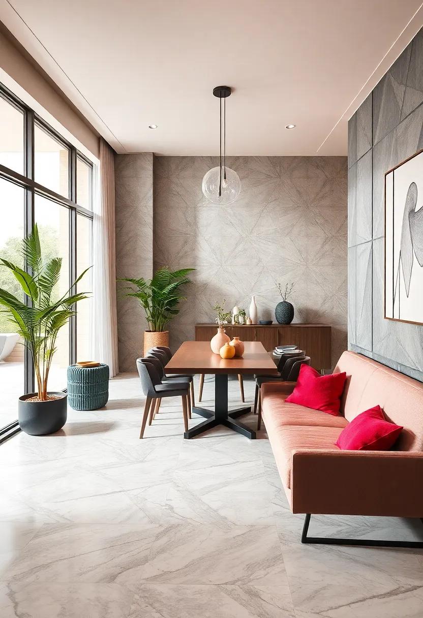 Craft Elegance with Marble-effect Tiles: Experience the ‌luxury of marble-effect tiles that transform your dining​ area into a chic⁢ and refined space