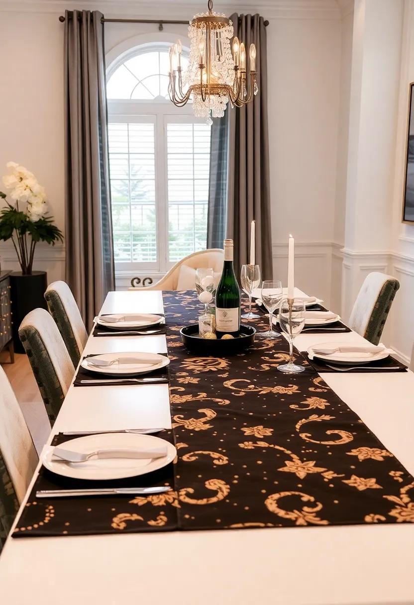 Festive Runner: ​Use a ​themed table runner that incorporates New Year’s motifs or colors to enhance the celebratory vibe