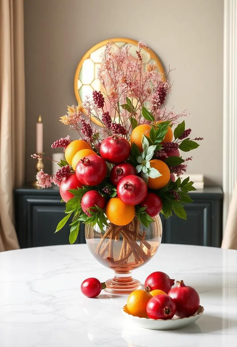 Seasonal Fruit Displays: Create visually appealing fruit displays using winter fruits like pomegranates and citrus, adding color and freshness