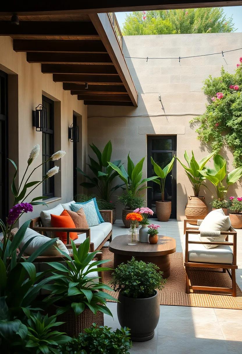 Inviting outdoor Oasis with‍ Vibrant‍ Greenery and comfortable ⁤Seating
