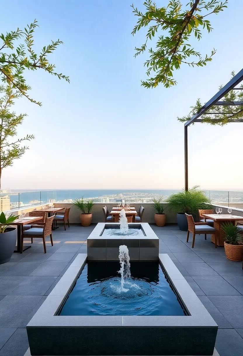 Seaside ⁢Serenity:⁣ Water features ‌such as small⁢ fountains or⁢ reflective pools transform a rooftop into a serene escape reminiscent of beachside​ dining
