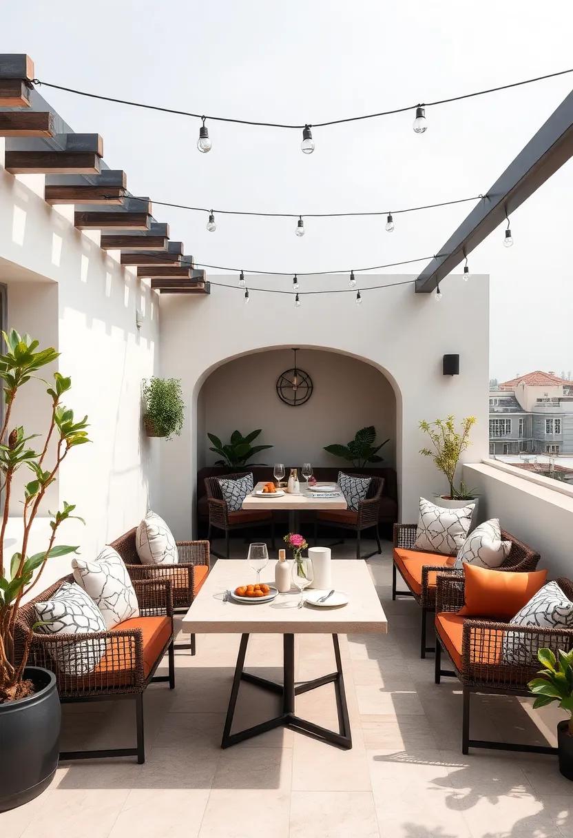 Rustic Retreat: Incorporating reclaimed ‌wood, vintage ⁤accents,⁤ and nature-inspired​ elements, this​ rooftop dining area feels⁣ both homey and charming