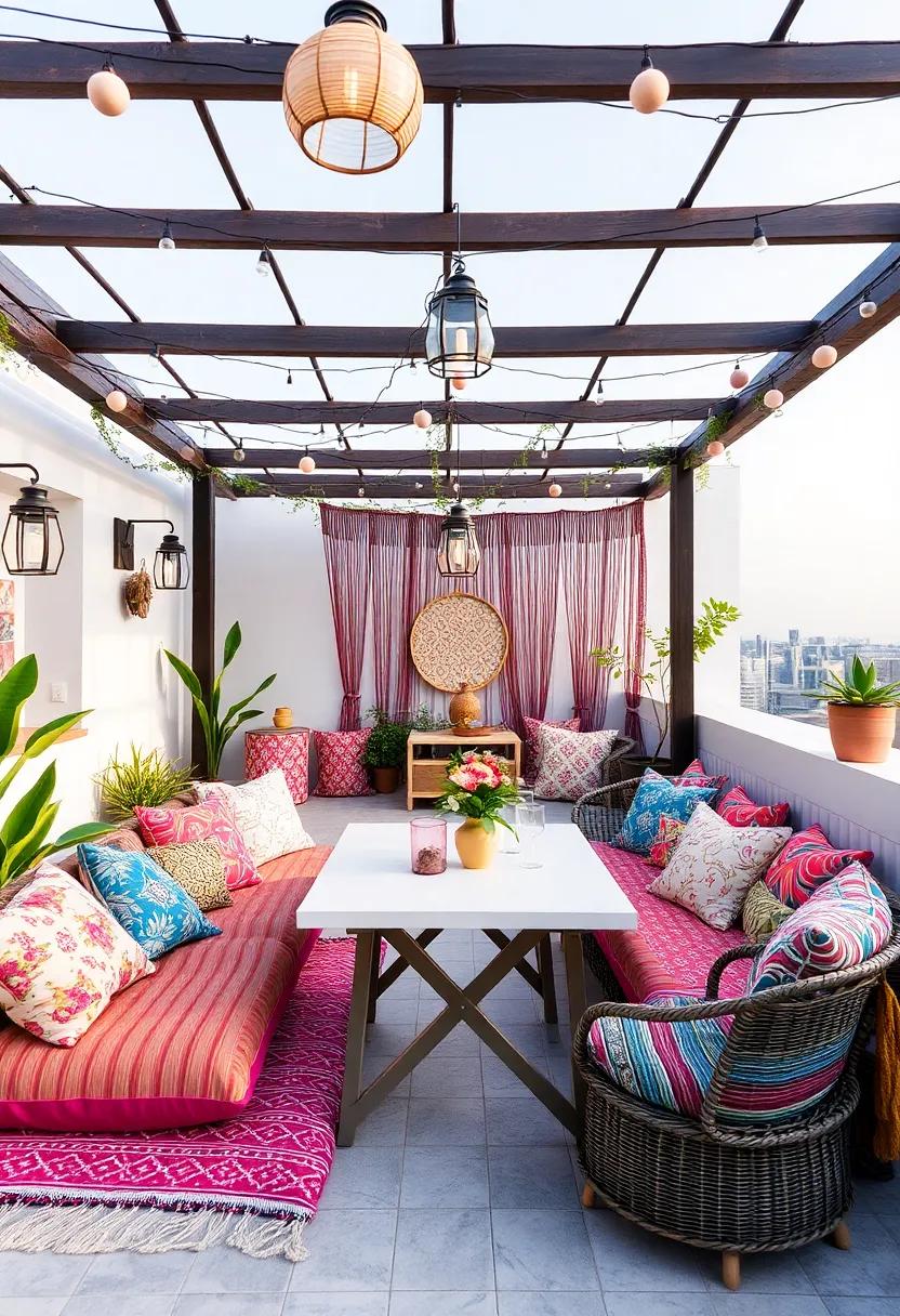 Bohemian Bliss: A ‌whimsical setup ⁤adorned with colorful cushions,‍ lanterns,⁤ and eclectic ‍decor that brings a relaxed, carefree⁤ vibe​ to rooftop dining