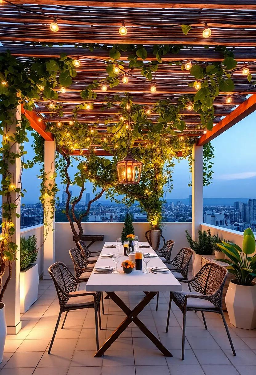 Chic Pergola: Offering​ shade and style, a trellis or pergola draped with vines and‌ fairy lights ⁢creates a romantic atmosphere‌ perfect for evening ‌meals