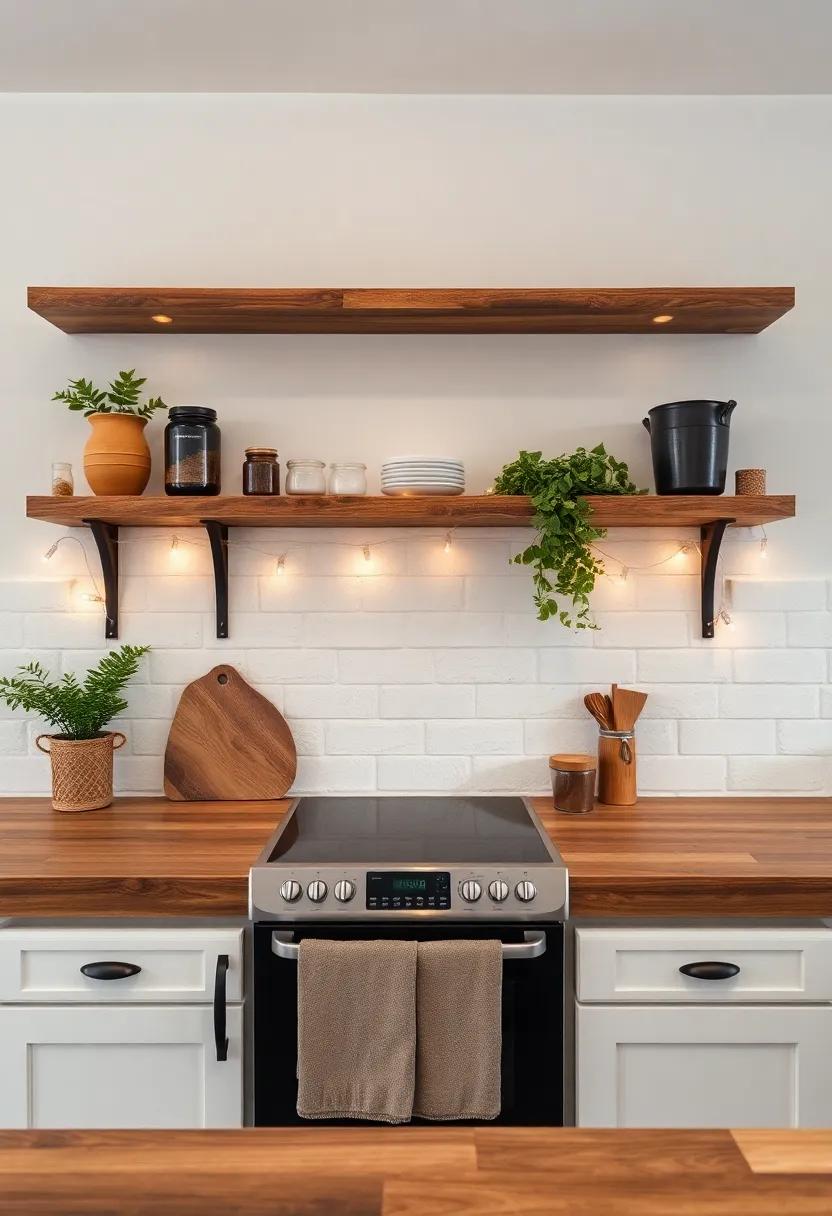 Add ⁤fairy ‌lights⁣ or LED‌ strips along the ⁤edges of your shelves to create ‍a warm glow in⁢ the kitchen⁢ during evening hours