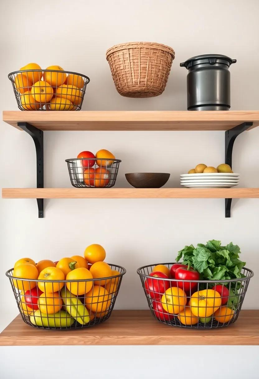 Opt for wire baskets⁣ on shelves⁢ for storing fruits and vegetables, ensuring ​easy access with⁤ a ⁤casual vibe