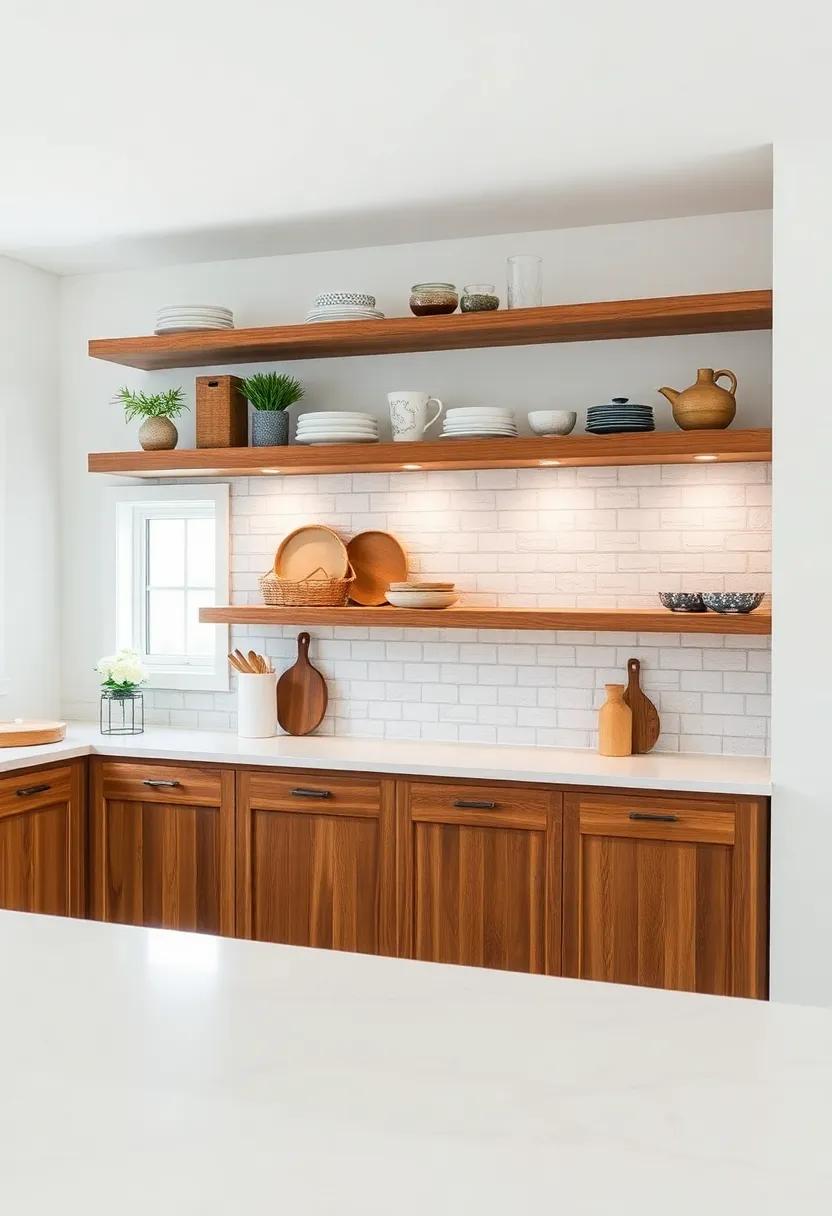 Position rustic shelving above an ⁢island for practical storage ‌while creating an inviting focal point