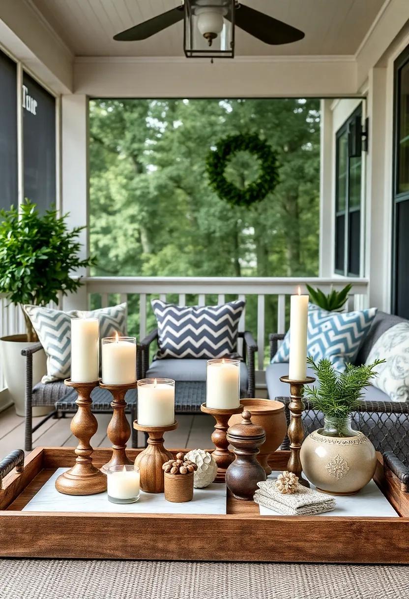 Artful Ensemble: Group​ Decorative⁤ Trays with⁤ Candles and Unique ⁢Objects