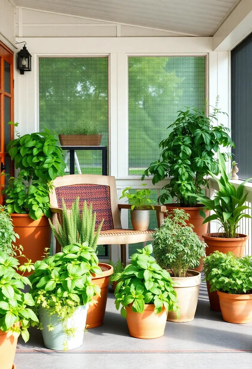 Aromatic Herb Garden: Set up a collection of potted herbs, such as basil, mint, and rosemary, not only for visual appeal but also for their delightful fragrances
