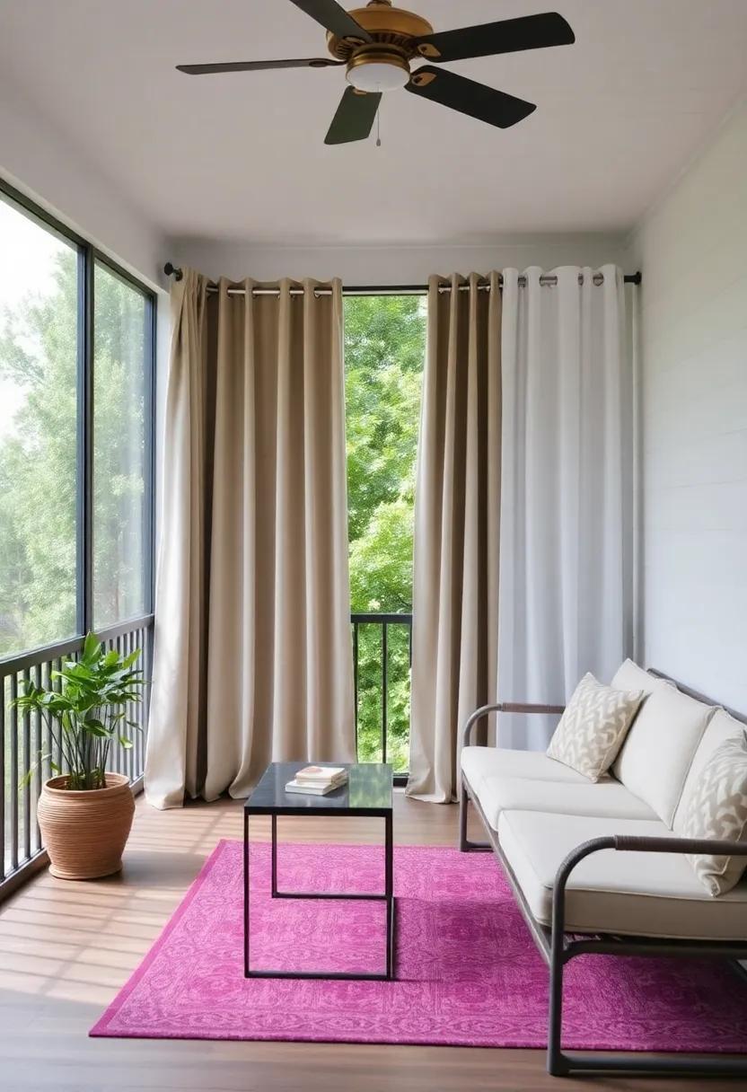 Hang ​curtains diagonally for an unconventional and visually striking presentation