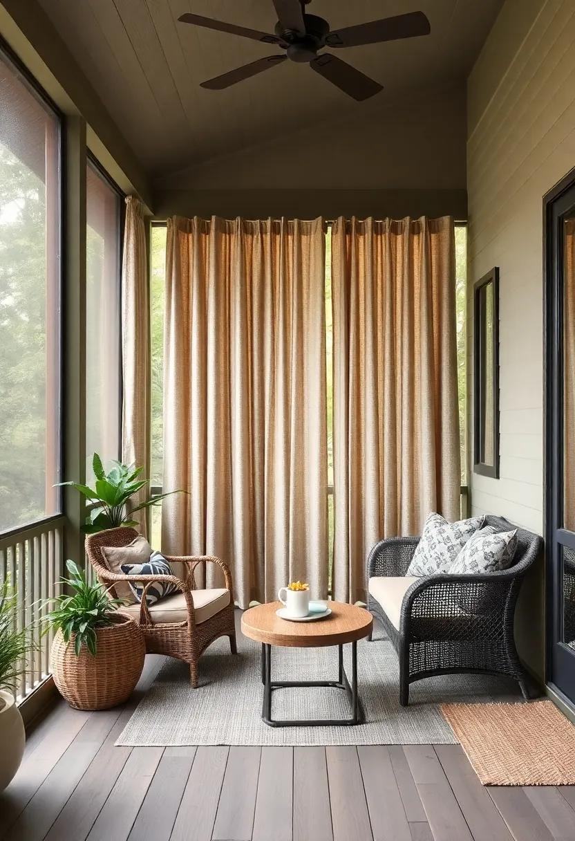 Layer multiple curtain styles for a textured look that adds depth and intrigue