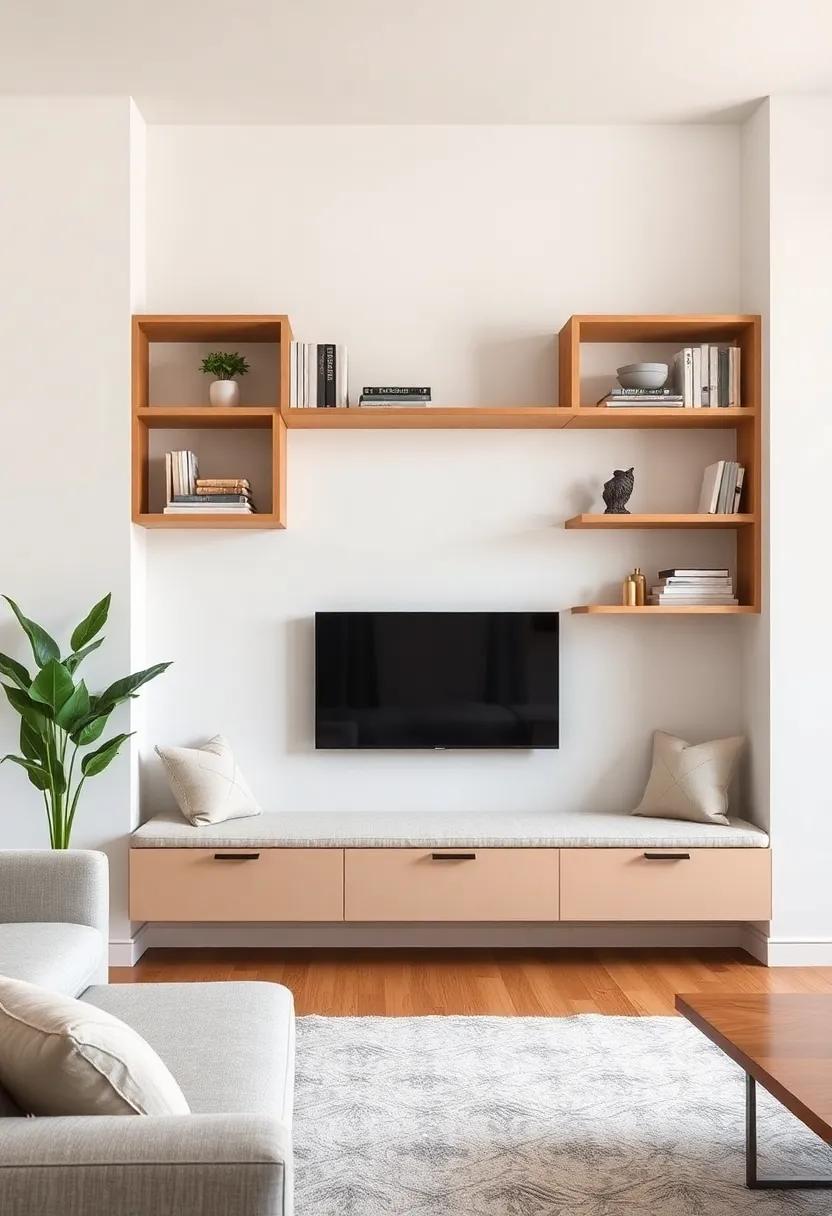 Diagonal Shelf with Backrest: Innovate with diagonal⁣ shelving that forms a backrest, providing​ both⁤ a unique storage solution ⁤and a space to lean back