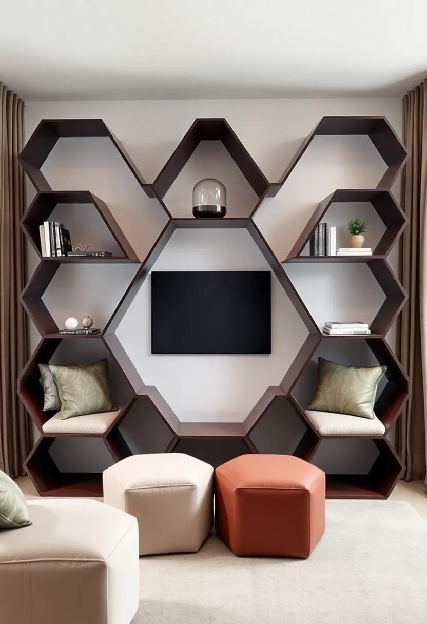Hexagonal ⁣Shelving with Nesting ​Ottomans: Design ⁢hexagonal shelves that⁣ include nesting ottomans, perfect for flexible seating ⁤that can be tucked away