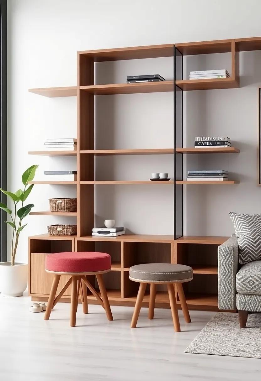 Modular Shelving Units with ⁢Stools: Choose modular shelving ⁤that includes removable stools,‍ allowing for easy reconfiguration and‌ versatile⁣ seating options