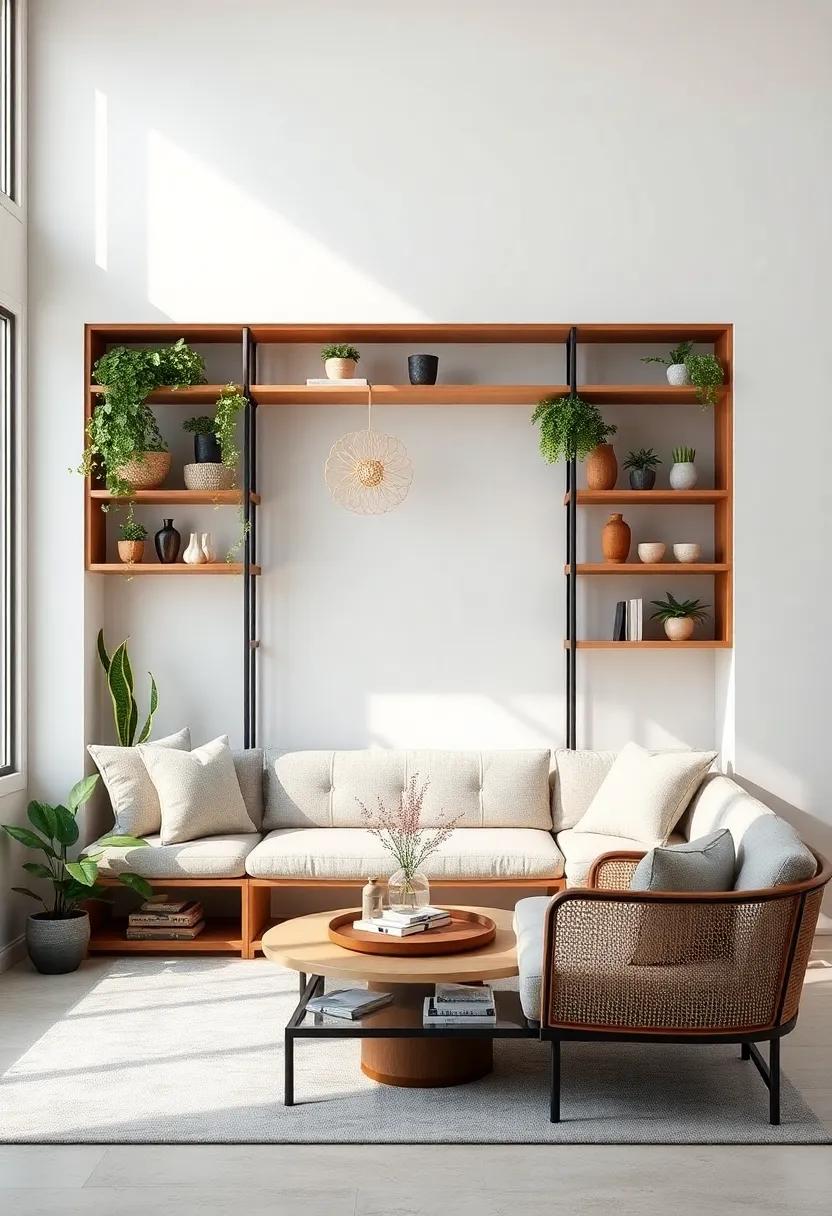 Corner ⁣Shelving⁤ with ‍L-Shaped Seating: Utilize corner spaces with creative L-shaped⁣ shelves and seating, ideal ‌for maximizing both style and utility ‌in smaller⁤ living rooms