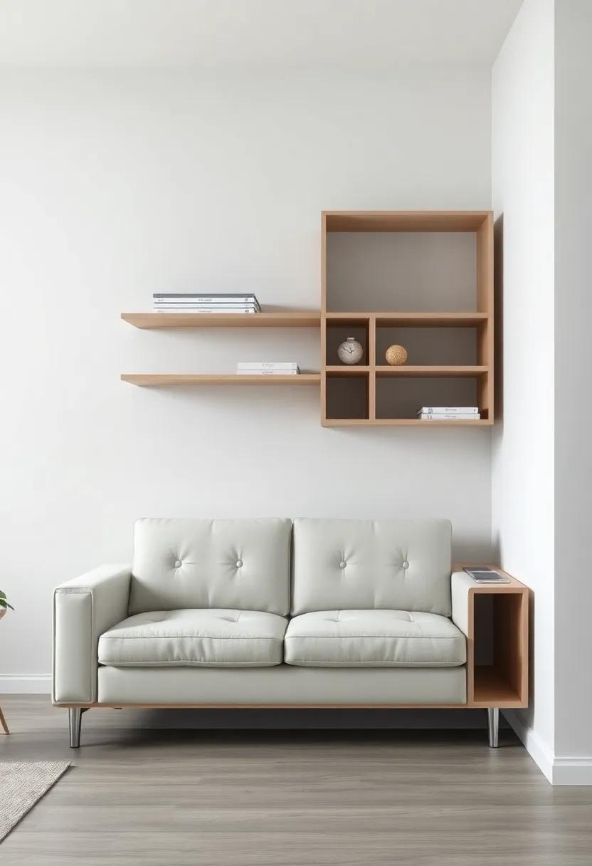 integrated Storage with Loveseat: Design a loveseat ⁢with an adjoining ‍shelving unit,⁤ blending seating and storage ⁣in a compact footprint