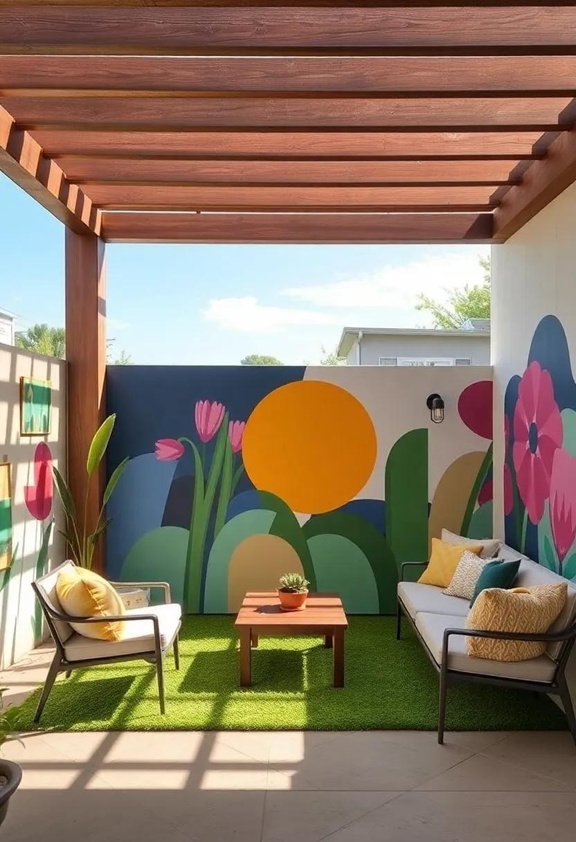 Artistic ⁣Wall‌ Murals: Make a statement with a bold mural or⁢ colorful artwork on one wall⁢ to serve ⁤as a lively backdrop for your outdoor space