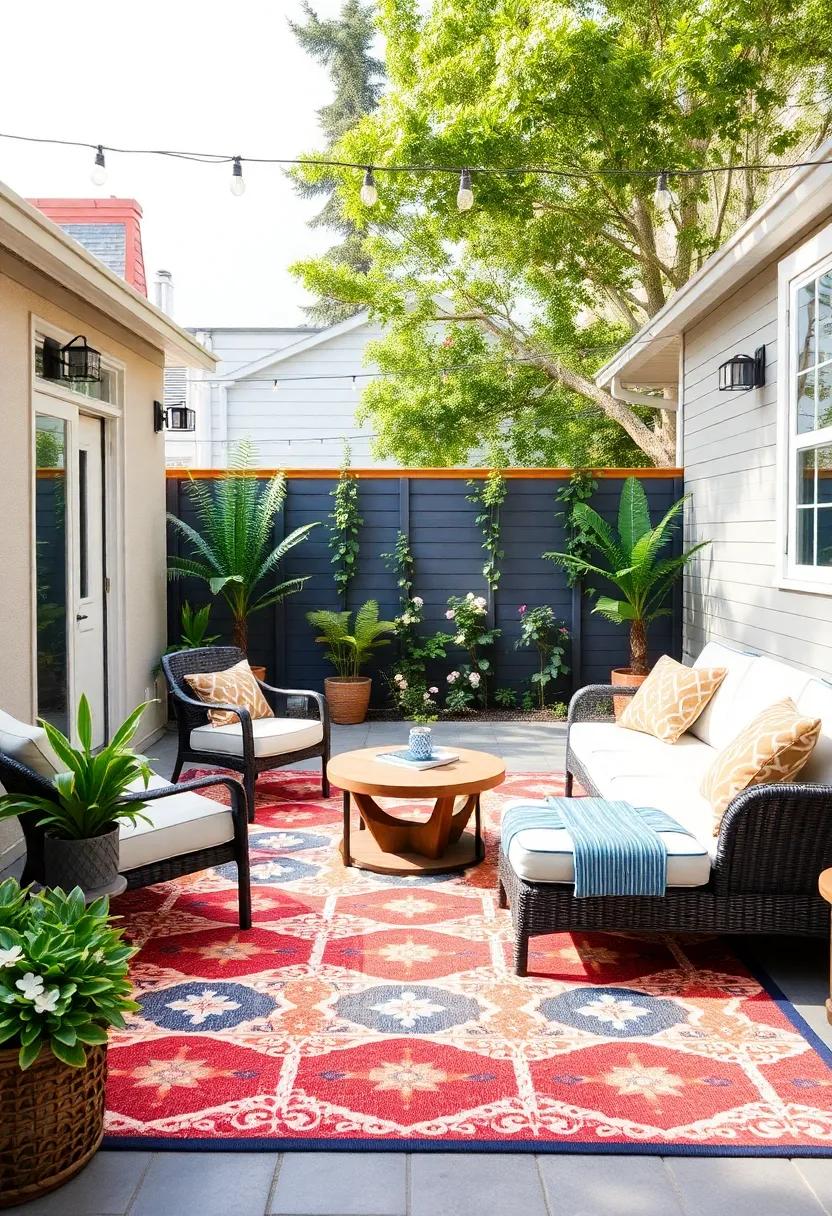 Colorful Outdoor​ Rug: ⁣Add⁤ a splash of color and comfort underfoot with a ‍weather-resistant outdoor rug that defines your patio ​space and ‌ties it ​all⁤ together